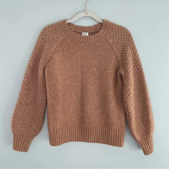 J. Crew Honeycomb Balloon Sleeve Alpaca Wool Blend Sweater Camel XS - Picture 1 of 6